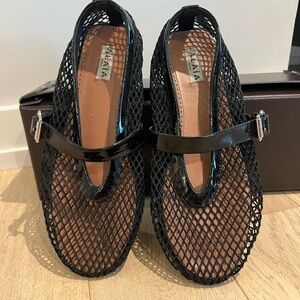 ALAÏA Black Mesh ballerina strap flats 38 with box Alaia
